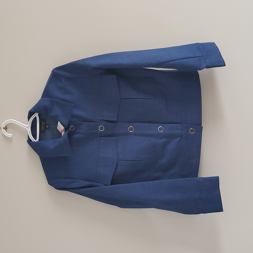 NWT Women's Topshop Cotton Blend Blue Spring Denim Like Jacket Sz 6 Minimalism